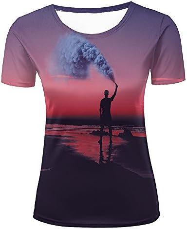 Women's Creative 3D Printed Fiery Sunset/Smoke Bomb Graphics Summer Casual T Shirt Unisex Couple Tees Top Short Sleeve M