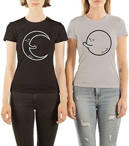 VivaMake Pack 2 Original Women T-Shirts Best Friends Cute Design Moon Bf