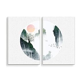 2 Panel Canvas Wall Art Chinese Traditional Landscape Painting Home Wall Decorations for Bedroom Living Room Paintings Canvas Prints Framed - 16"x24" x 2 Panels