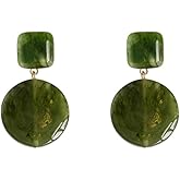JustMoMoMin Vintage Green Blended Resin Statement Dangle Drop Earrings for Women Jewelry