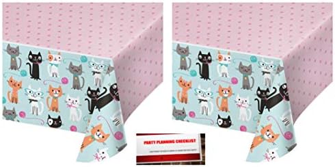 2 Pack - Kitty Cat Purr-FECT Party Plastic Table Cover 54 x 102 Inches (Plus Party Planning Checklist by Mikes Super Store)