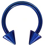 14G(1.6mm) Blue Titanium IP Steel Circular Barbells Horseshoe Rings w/Spike Ends (Sold in Pairs)
