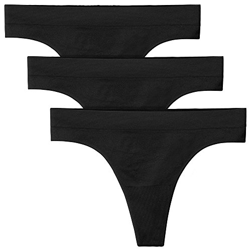 David Archy Women's 3 Pack Seamless Stretchy Thong Panty Underwear (Black, M)