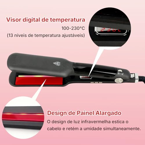 QBuen Chapinha profissional a vapor infravermelho, Ahapinha bivolt, Chapinha ceramica, Aquecimento rápido em 20 segundos, 13 configurações de temperatura