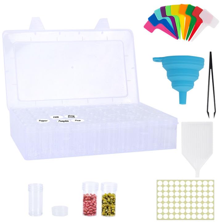 BigKing 60 Grids Bead Organizer, Transparent Garden Seed Container Organizer with Label Stickers, Portable Plastic Box for Flower Vegetable Plants Garden