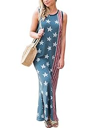 Para G y PL - Vestido maxi sin mangas para mujer, diseño de la bandera estadounidense del 4 de julio