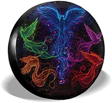 PecoStar Sky Full Of Colorful Phoenix Spare Wheel Cover Printed Polyester Tire Guard Protector Cover For SUV RV Trailer Truck Wheel - Fits Entire Wheel