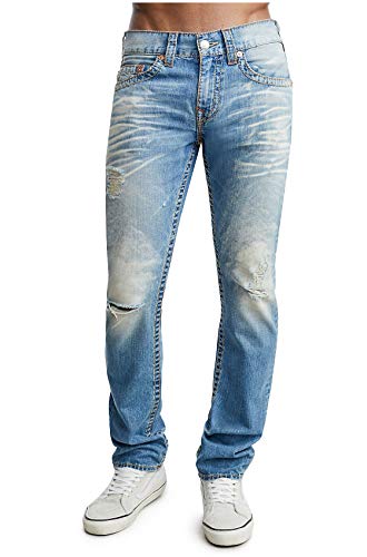 True Religion Men's Big T Old Multi Slim Fit Distressed Jeans w/Rips in Ocean Tide