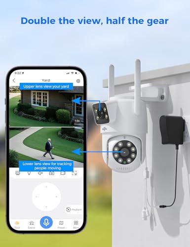 Hiseeu Wireless Security Camera Dual Lens 5G/2.4G WiFi PTZ Camera Qutdoor lP65 Waterproof Motion Tracking,Color Night Version, Plug-in Cable, No-Monthly Fees Works with Wireless Camera System