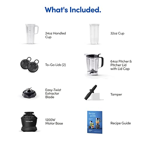 Combo de licuadora de tamaño completo Nutribullet de 1200 W, negro mate