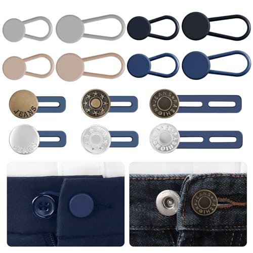 KUNTAERY 14PCS Button Extenders for Jeans and Pants, Waistband Extender Buttons for Women and Men, No Sew Extensions for 1-1.8 Inches Waist Expansion