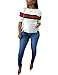 Akmipoem Fashion Ribbon Stripe Patchwork Half Sleeve Ribbed T-Shirt White L