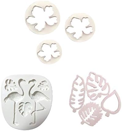 Losping 8Pcs Tropical Theme Cake Fondant Cookie Cutter Mold - Palm Leaves Hawaiian Flowers Leaf Candy Chocolate Mold for Summer Luau Cake Decorating
