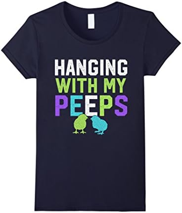 Women's Hanging With My Peeps Funny Easter T Shirt Small Navy