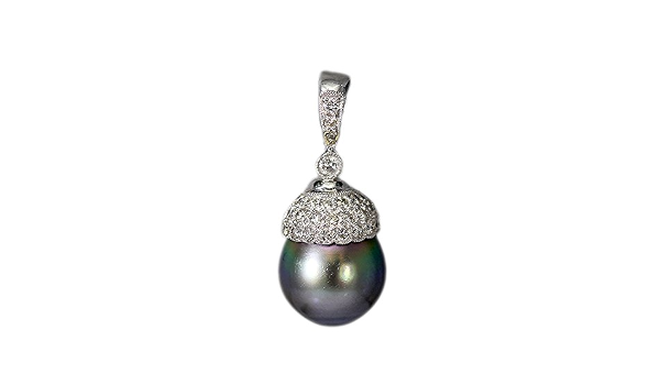 18K White Gold Tahitian Black Pearl 