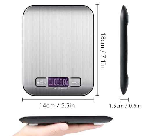 DQST Bascula Digital Cocina, Báscula para Alimentos, Utilizable con Carga USB y Batería (incluida), con Pantalla LCD, 10 kg / 22 lbs, Precisión de 1 g, Una Bascula Gramera Imprescindible en la Cocina.