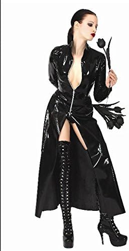 Women Men Unisex Shiny PVC Leather Long Dress Sexy Catsuit Dress (L, Black)
