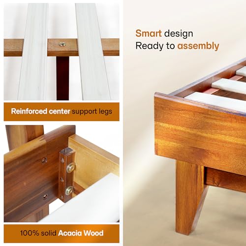 Acacia Aurora King Bed Frame and Headboard Solid Wood Platform Bed, King Bed Frame, Unqiue Design Contemporary Signature Wood Bed Compatible with All Mattress Types, Non-Slip and Noise-Free, Caramel