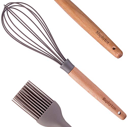 Silicone Cooking Utensils, 9 Pieces Nonstick Heat Resistant Kitchen Utensil Set BPA Free with Natural Wood Handle by Maphyton - Thumbnail 5