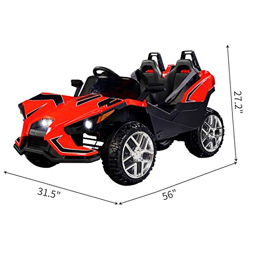 Uenjoy 2 Seats Kids Car 12V Ride On Racer Cars w/Remote Control,Spring Suspension Wheels,4 Speeds,LED Lights,Music,Red