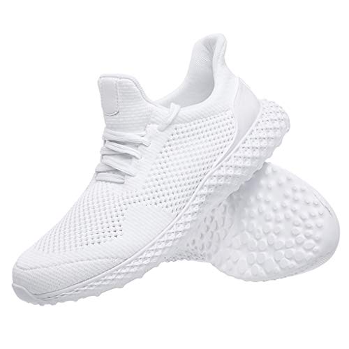 Mens Mesh Breathable Shoes Lace-up Athletic Sneakers Soft Sole Walking Running Shoes Lightweight Cross-Training Shoes (White, 41)