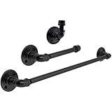 Industrial Pipe Bathroom Hardware Fixture Set by Pipe Decor | 3 Piece Kit Includes Robe Hook, 18 Inch Towel Bar and Toilet Paper Holder, Heavy Duty DIY Style, Modern Chic Electroplated Black Finish