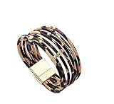 wumedy Women Leopard Bracelet Metal Pipe Charm Multilayer Wide Leather Wrap Bangle Gift Bangle