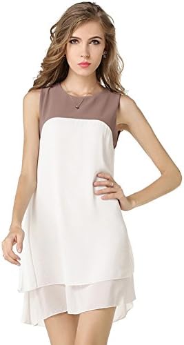 Cheerun Women's Summer Chiffon Tops Round-Neck Sleeveless Dress White Large