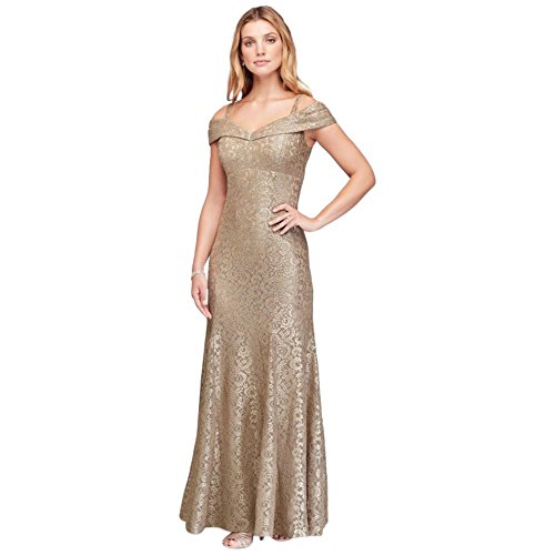 Cold-Shoulder Glitter Lace Mermaid Mother of Bride/Groom Dress Style 2047, Gold, 4