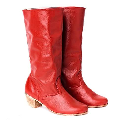 leather boots red