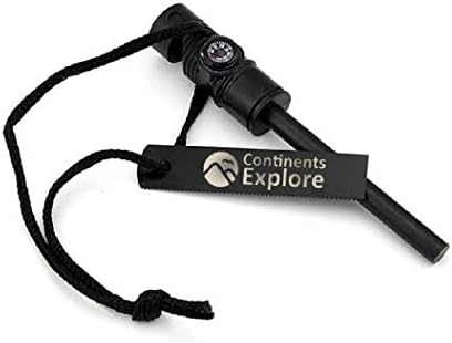 Fire Starter Magnesium with Compass and Whistle,Continents Explore Survival kit