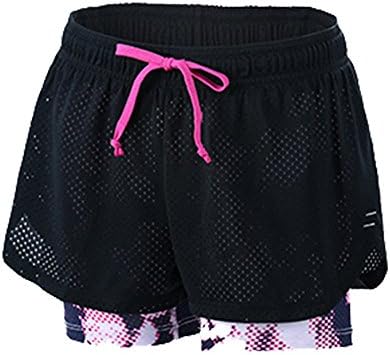 FEILV Women's Active Mesh 2 In 1 Run Sport Shorts (L, Purple (Marble Pattern))