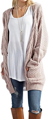 Steven McQueen Women's Cable Knit Sweater Open Front Long Cardigans Khaki 3XL