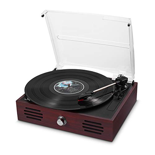 Record Player Belt-Drive 3 Speed Retro Portable Wooden Suitcase Turntable 33 1/3 45 78 RPM LP Vinyl with Stereo Speakers