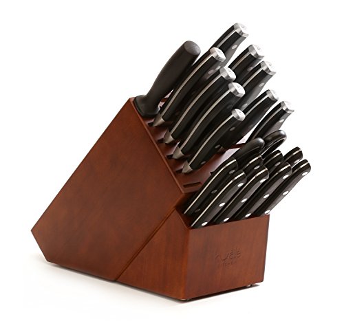 21 Slot Universal Solid Wood Kitchen Knife Storage Block (Walnut Stained Hardwood) Without Knives - Thumbnail 3