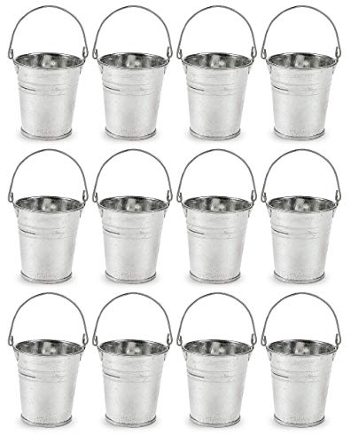 Galvanized Mini Metal Pails Bulk, Pack of 12 Buckets, Decoration for Parties, Wedding, Centerpieces, Party Favors, 2" x 2 1/4" By 4E's Novelty - Thumbnail 2
