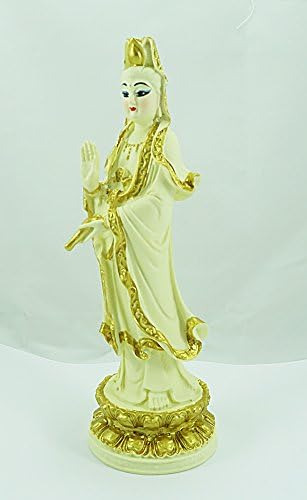 8”h Guan Yin Standing on Lotus Base Posture: Cream
