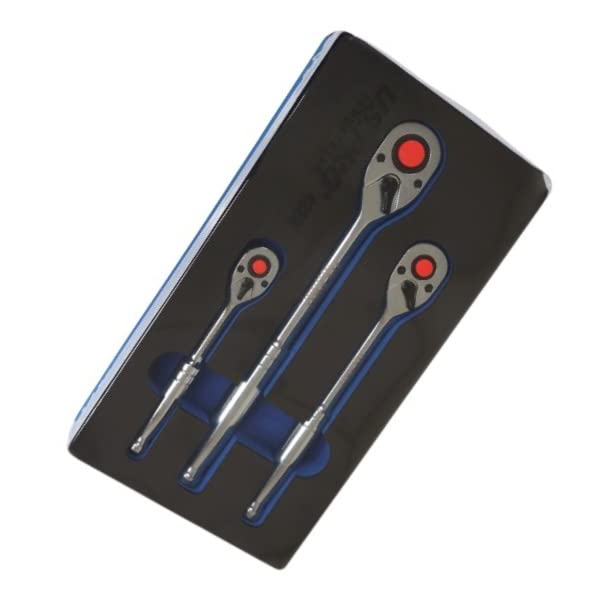 US PRO Industrial Ratchet Socket Wrench Set 90 Tooth 3-Piece Reversible 1/4''Dr 3/8''Dr 1/2''Dr, (4228)