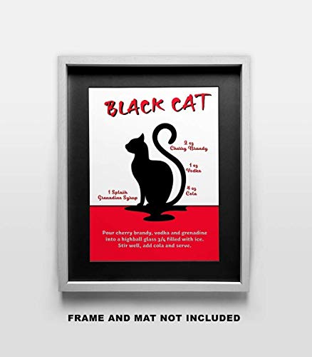 Black Cat Drink Recipe Art Print - 11x14 Unframed Photo Print - Fun Gift For Those Who Love a Cocktail. Looks Great in a Dorm Room, Game Room, Home Bar or Man Cave- Limited Time Intro Price