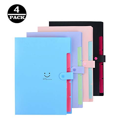 Expanding File Folder 5 Pockets A4 Letter Size Expandable File Folder (4packs) with Snap Closure
