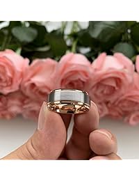 iTungsten 6mm 8mm Rose Gold Gunmetal Tungsten Rings for Men Women Wedding Bands Stepped Beveled Edges Matte Finish Comfort Fit