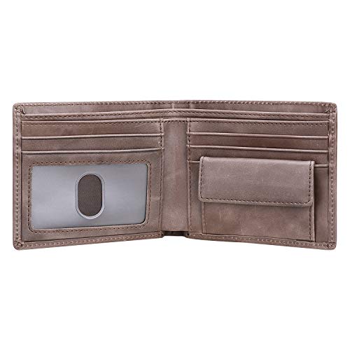 Mens Genuine Leather Bifold Wallet With 2 ID Window And RFID Blocking Natural Grain Blue on