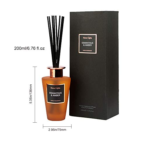 Home Lights Reed Diffuser Gift Set, Natural Scented Long Lasting Osmanthus Amber Fragrance Oil for Home Office Gift Idea, Aromatherapy Air Freshener and Stress Relief, 200ml/6.76 fl.oz