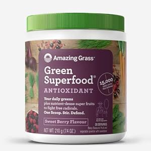 Amazing Grass Green Superfood: 7 Super Greens Powder, 2 servings of Fruits & Vegetables per scoop, Berry Flavour, 30 Servings