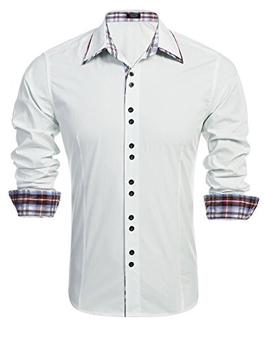 Coofandy Mens Casual Slim Fit Button Down Shirts Contrast Inner Dress Shirts (X-Large, White)