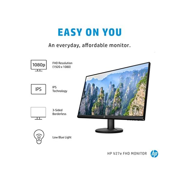 HP v27e Full HD Monitor (1920 x 1080) 27 Inch (1 VGA, 1 HDMI) – Black [Amazon Exclusive]