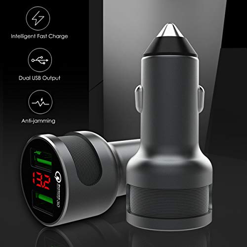 36W Quick Charge 3.0 Dual USB Car Charger, Fast Car Charger Adapter with LED Display Compatible for Samsung Galaxy S9 S8 S7 Edge Plus Note 9 8, iPhone XR XS Max X 8 7 6s Plus, iPad Air Mini, Nexus