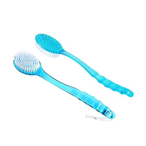 FTXJ Long Plastic Handle Bath Shower Body Brush Back Skin Cleaning Scrubber (Blue)