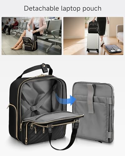 LUGGEX Carry On Luggage Bag with Front Open Laptop Compartment - 16 Inch Lightweight Softside Suitcase with Wheels - Stylish Underseat Travel Luggage for Women Men Business, Short Trip (Black)