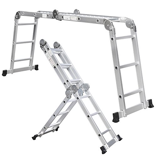 Extension Length 15.5ft (473cm) 330lb Capacity Aluminum Multi Purpose Extension Ladder 4x3 Steps with Safety Locking Hinges Folding Ladders also used as Work Platform - Thumbnail 2